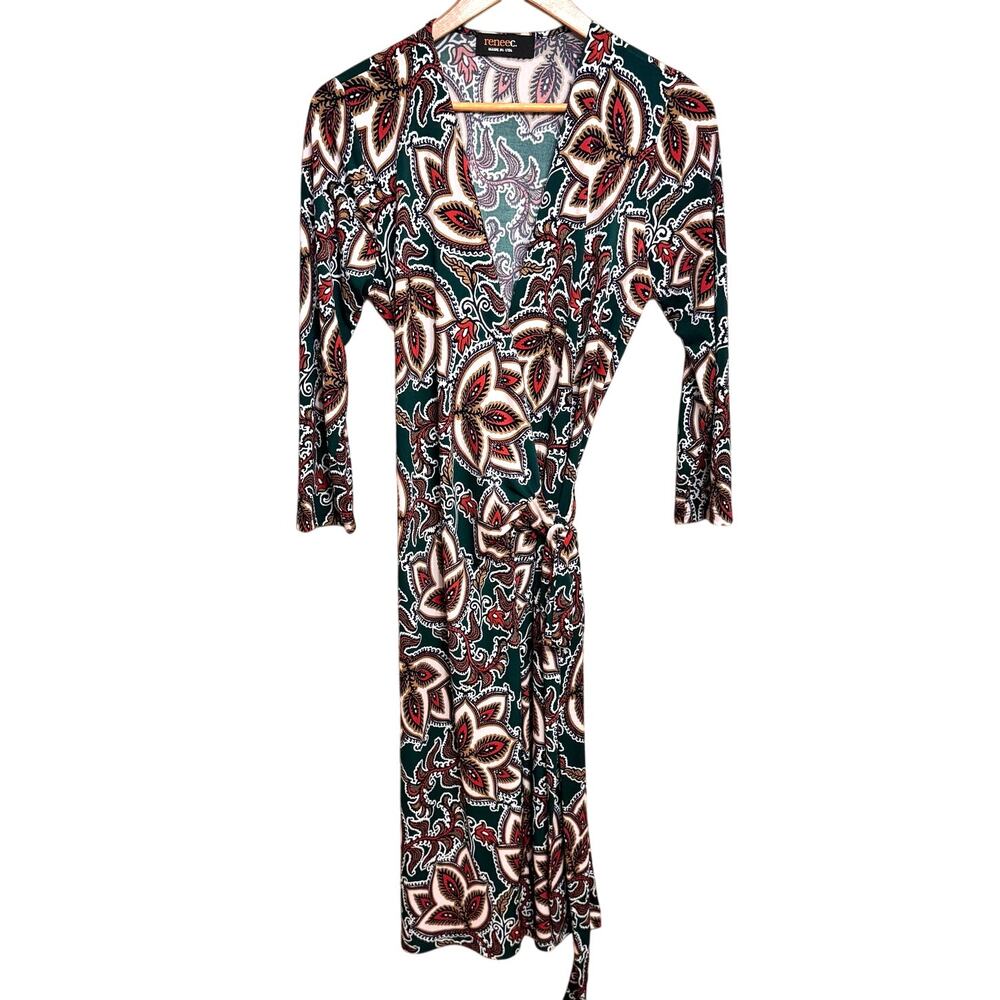 Renee C. Green and Red Floral Long Sleeve Dress